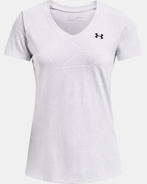 Camiseta Manga Corta con Cuello en V UA Velocity Geo Fence para Mujer, White, pdpMainDesktop image number 4